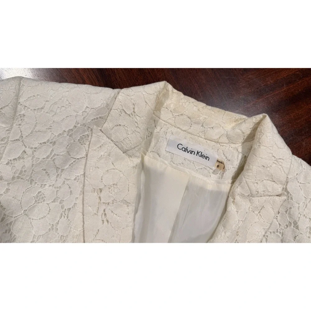 Calvin Klein Lace Blazer Womens 6 Ivory Floral Cottagecore Career‎ Wedding